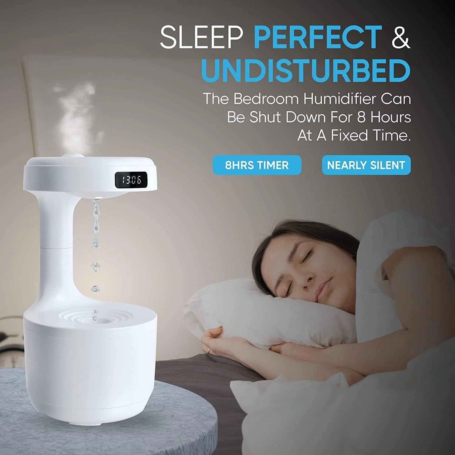 MOBIGON Anti-Gravity 600 ml Humidifier with Clock, White