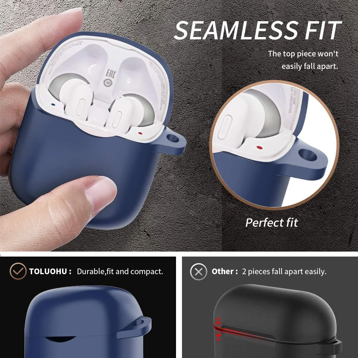 DL3 Mobilak Silicone Case Compatible with JBL Tune 220TWS/225TWS Earbuds, Soft Silicone Protective Case Cover, Shockproof Sleeve with Carabiner - Blue