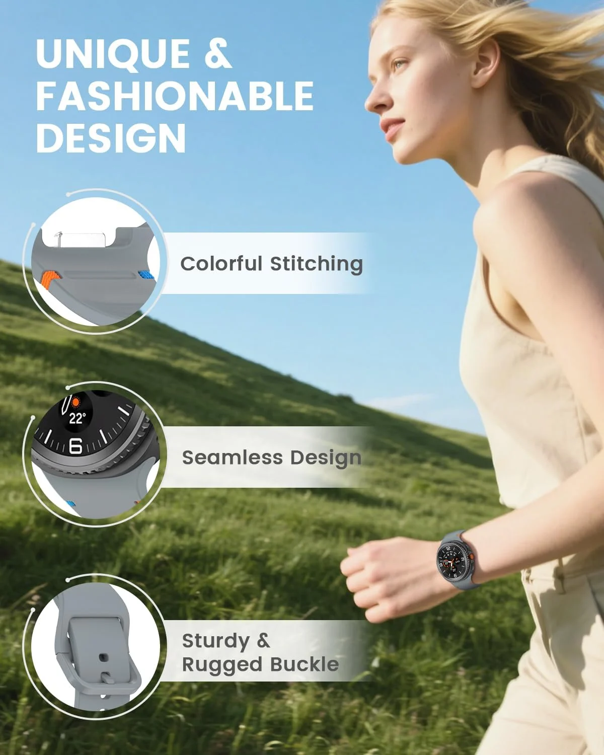 DL3 Mobilak Silicone Bands Compatible with Samsung Galaxy Watch 8 Band 40mm 44mm, Galaxy Watch 8 Classic Band 46mm, Waterproof Soft Wristband Sport Strap for Galaxy Watch 8 Bands 2025 Women Men - Gray