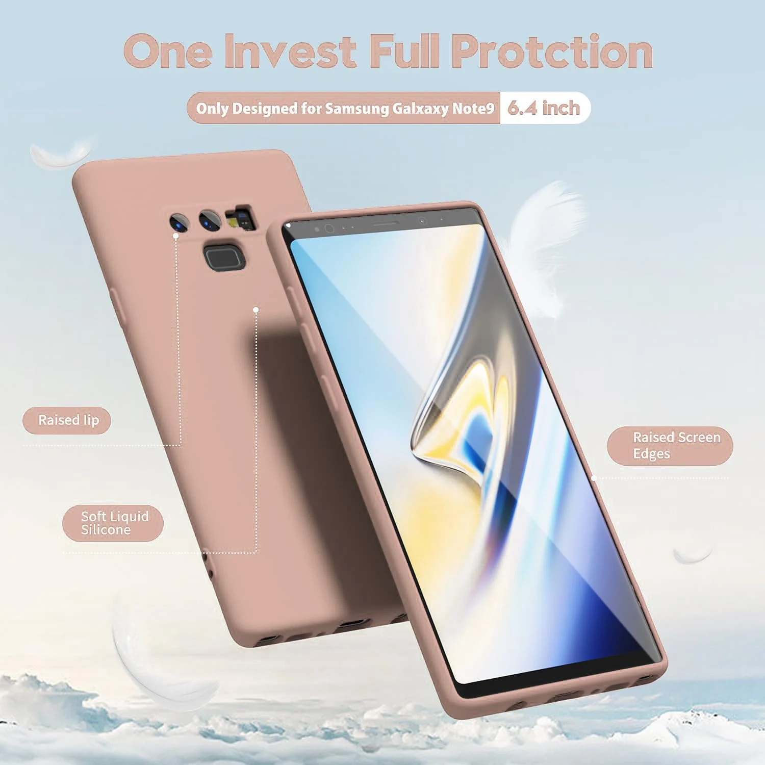 DL3 Mobilak Soft Silicone Protective Case for Samsung Galaxy Note 9 with Microfiber Lining and Shockproof Design - Light Orange