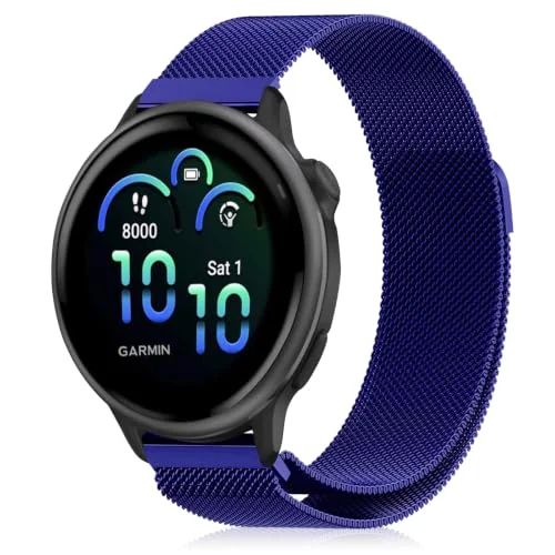 20MM Band stainless steel Magnetic Strap For Samsung Galaxy Watch 7/6/5/4 40MM 44MM/Watch 5 Pro 45MM/S2 classic/active 2 40MM 44MM Stretch Strap for Amazfit Active 2/GTS 4/3/3 Pro/Bip 3 (Blue)