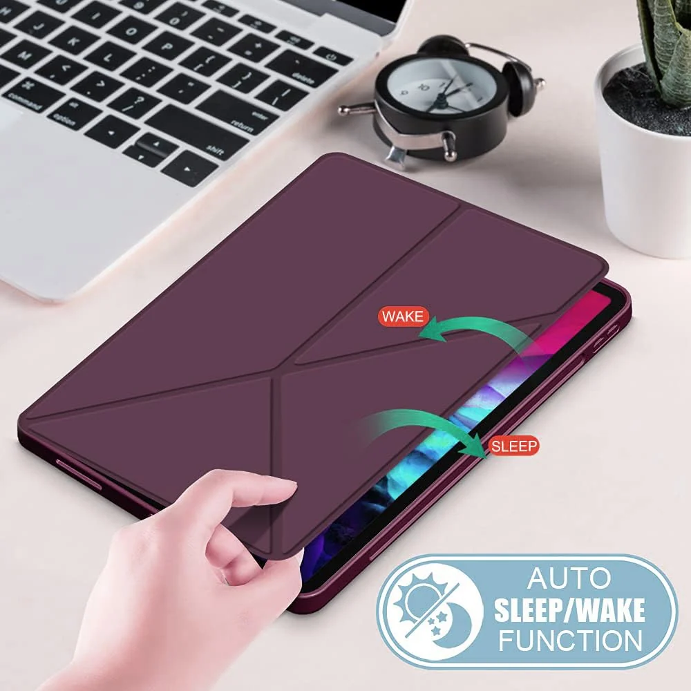DL3 Mobilak Compatible with iPad Pro 11 Inch 2022(4th Gen)/2021(3rd Gen)/2020(2nd Gen) Case, Smart Stand, Pencil Holder, Shockproof Slim Lightweight Leather Cover, Modern Abstract Design - Wine Red