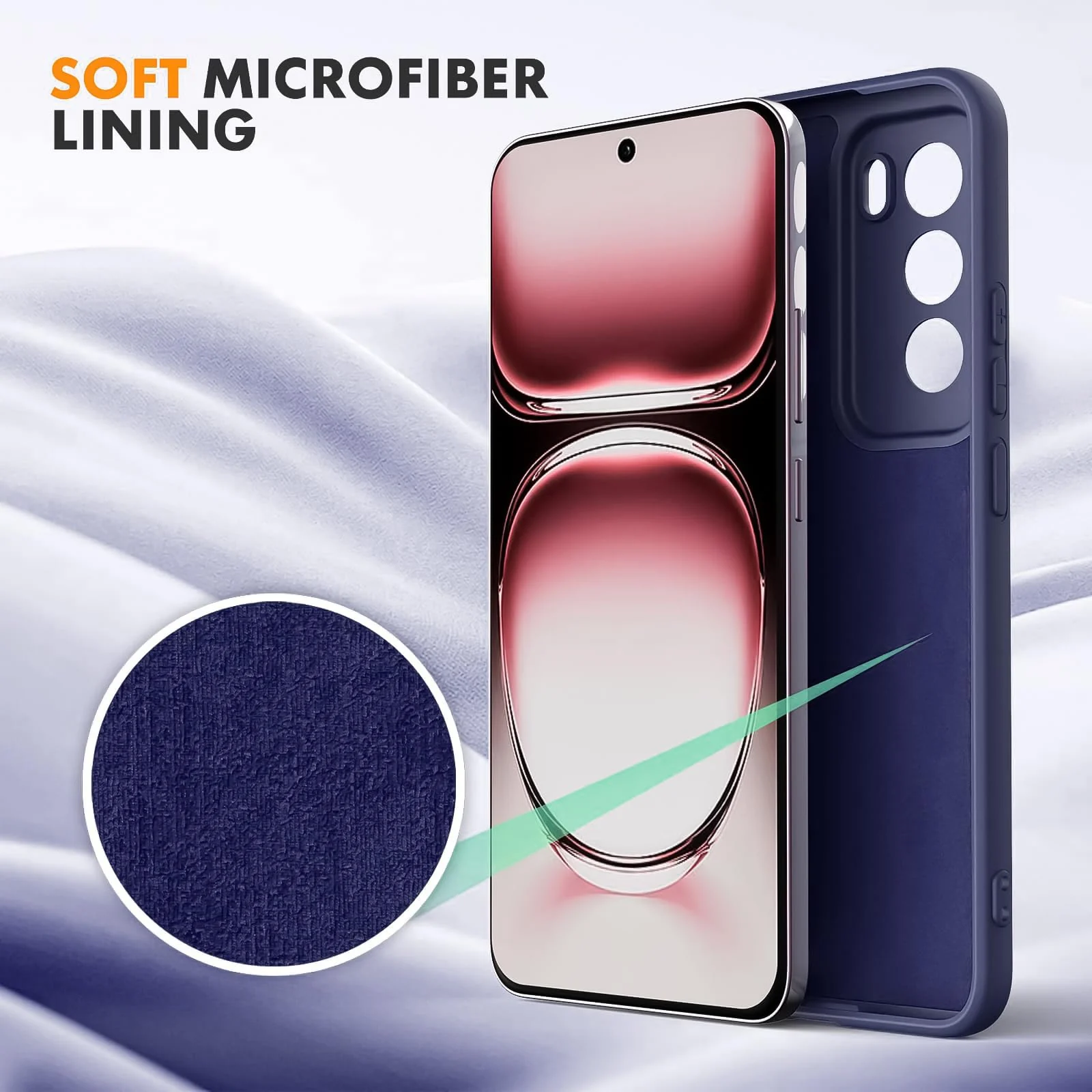 DL3 Mobilak Liquid Silicone Protective Case for OPPO Reno 12 5G with Camera Protection and Microfiber Lining - Dark Blue