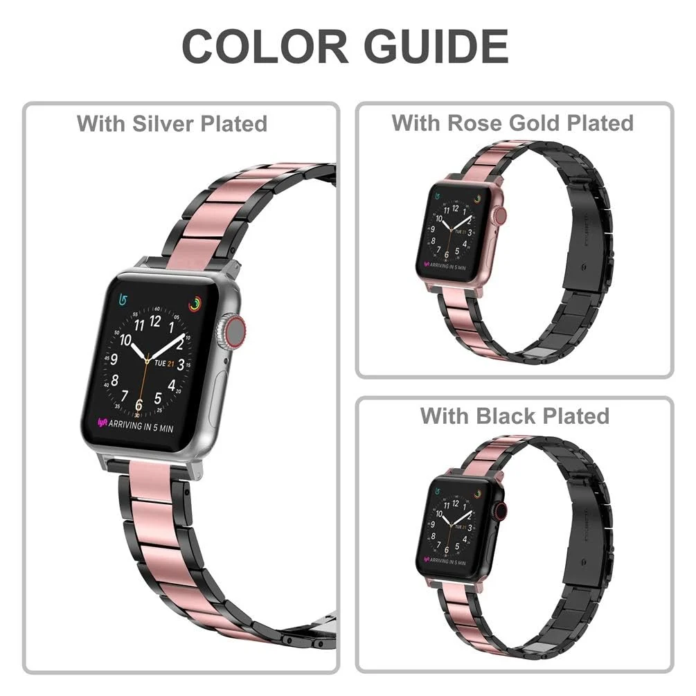 DL3 Mobilak Band For Apple Watch Ultra Band 49mm 45mm 44mm 42mm 41mm 40mm 38mm, Metal Stainless Steel Strap for Apple Watch Series 8 Ultra 7 6 5 4 3 2 1 Se (42MM/44MM/45MM/49MM) - Black Pink