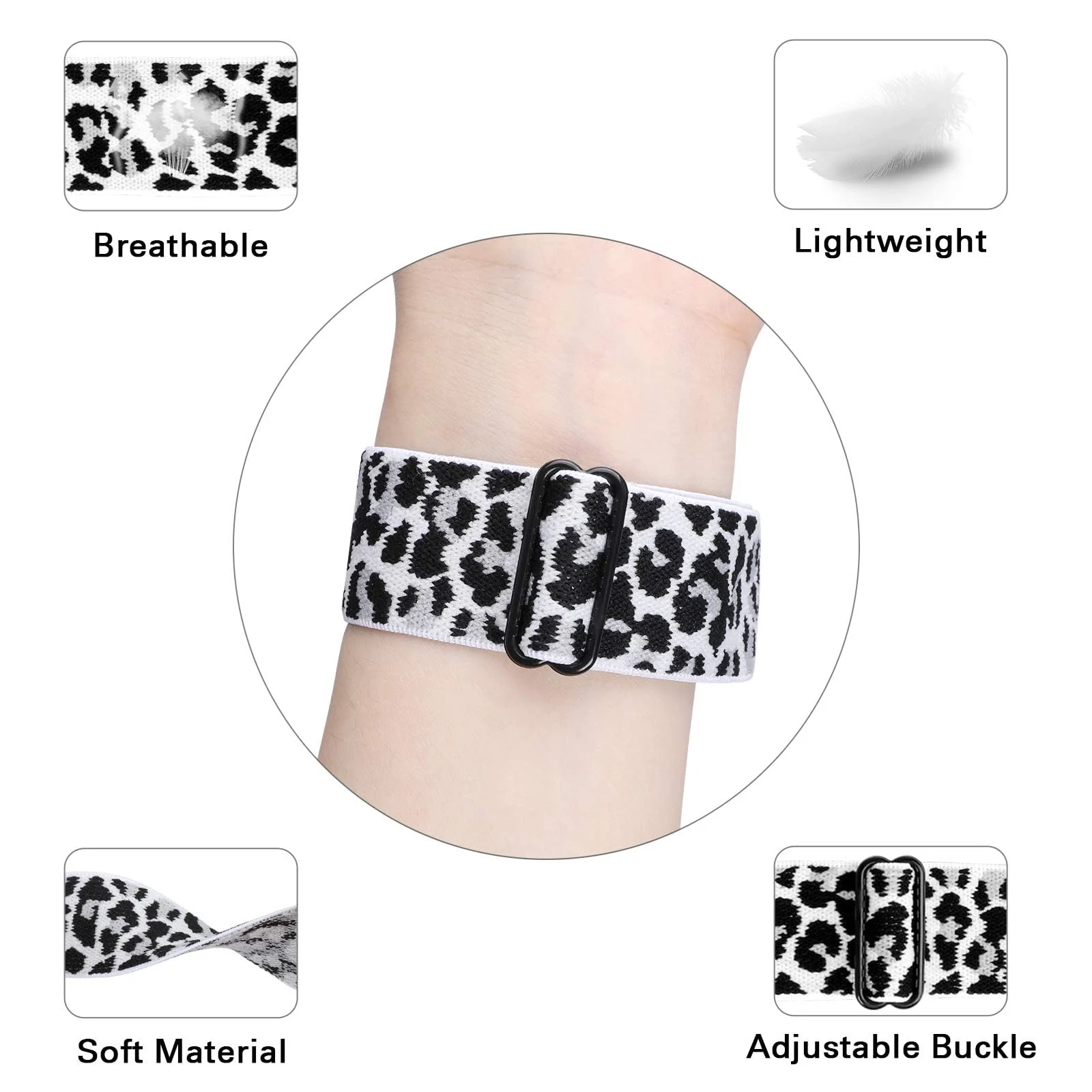 DL3 Mobilak Nylon Solo Loop Stretchy Straps For Apple Watch Band 49mm 45mm 44mm 42mm 41mm 40mm 38mm, Elastic Wristbands for Series 8 9 Ultra 7 6 5 4 3 2 1 (Leopard, 42MM/44MM/45MM/49MM) - White Leopard