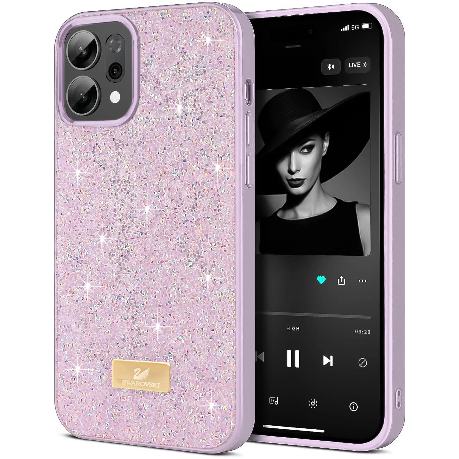 DL3 Mobilak Glitter Protective Case for OPPO Reno 14 5G, Supports wireless charging, Shock-absorbing protection, Scratch-resistant surface - Light Purple