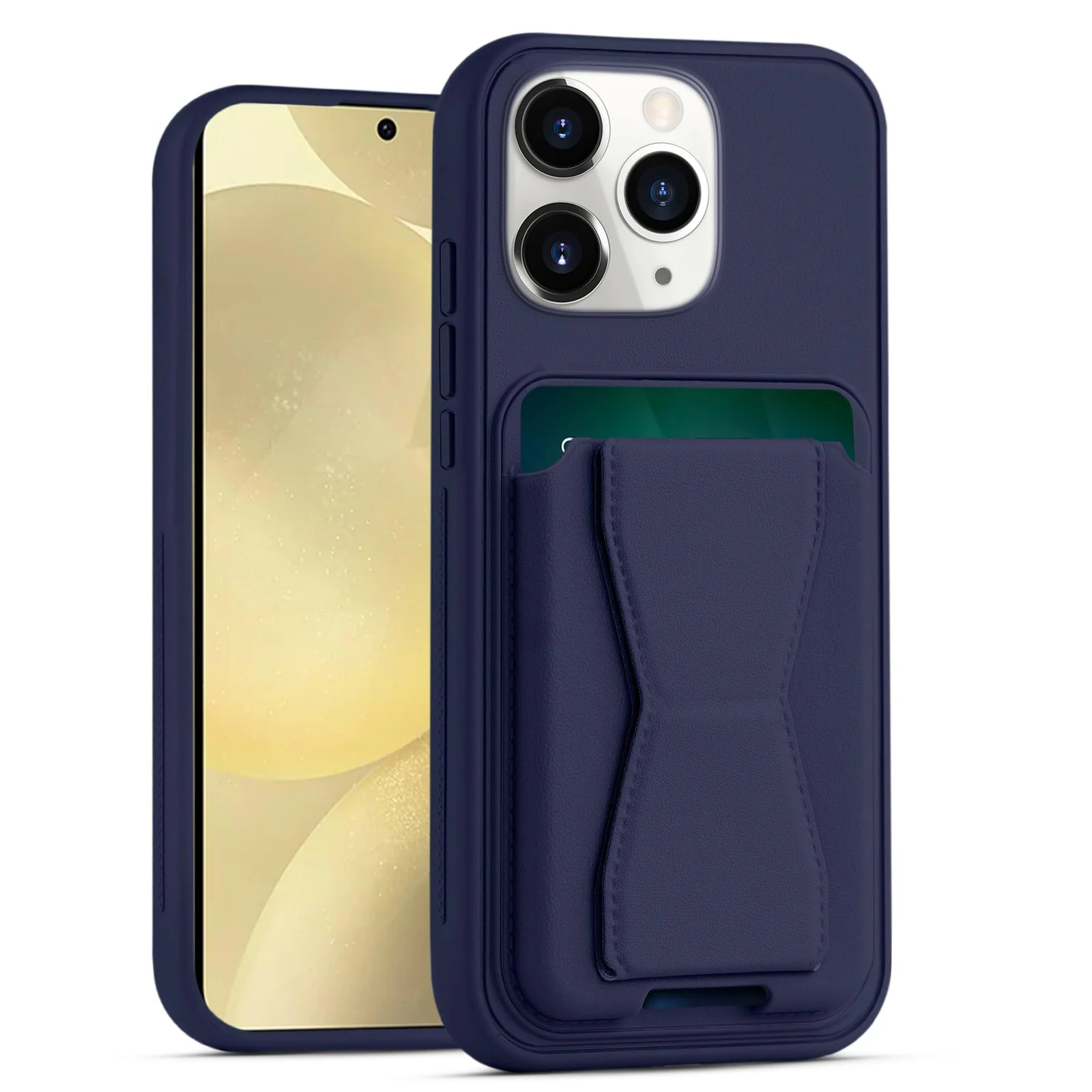 DL3 Mobilak Leather Wallet Case for iPhone 15 Pro Max 6.7-Inch, Camera protection, Shock-absorbing protection, Built-in kickstand - Blue