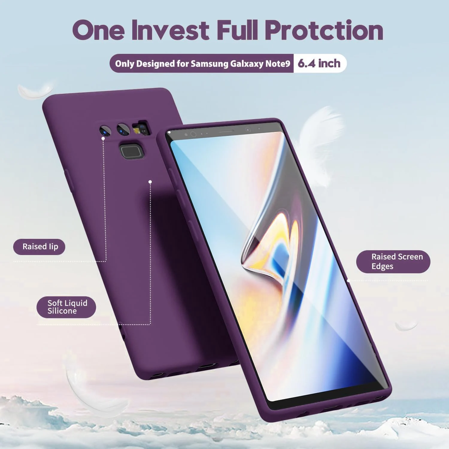 DL3 Mobilak Soft Silicone Protective Case for Samsung Galaxy Note 9 with Microfiber Lining and Shockproof Design - Violet