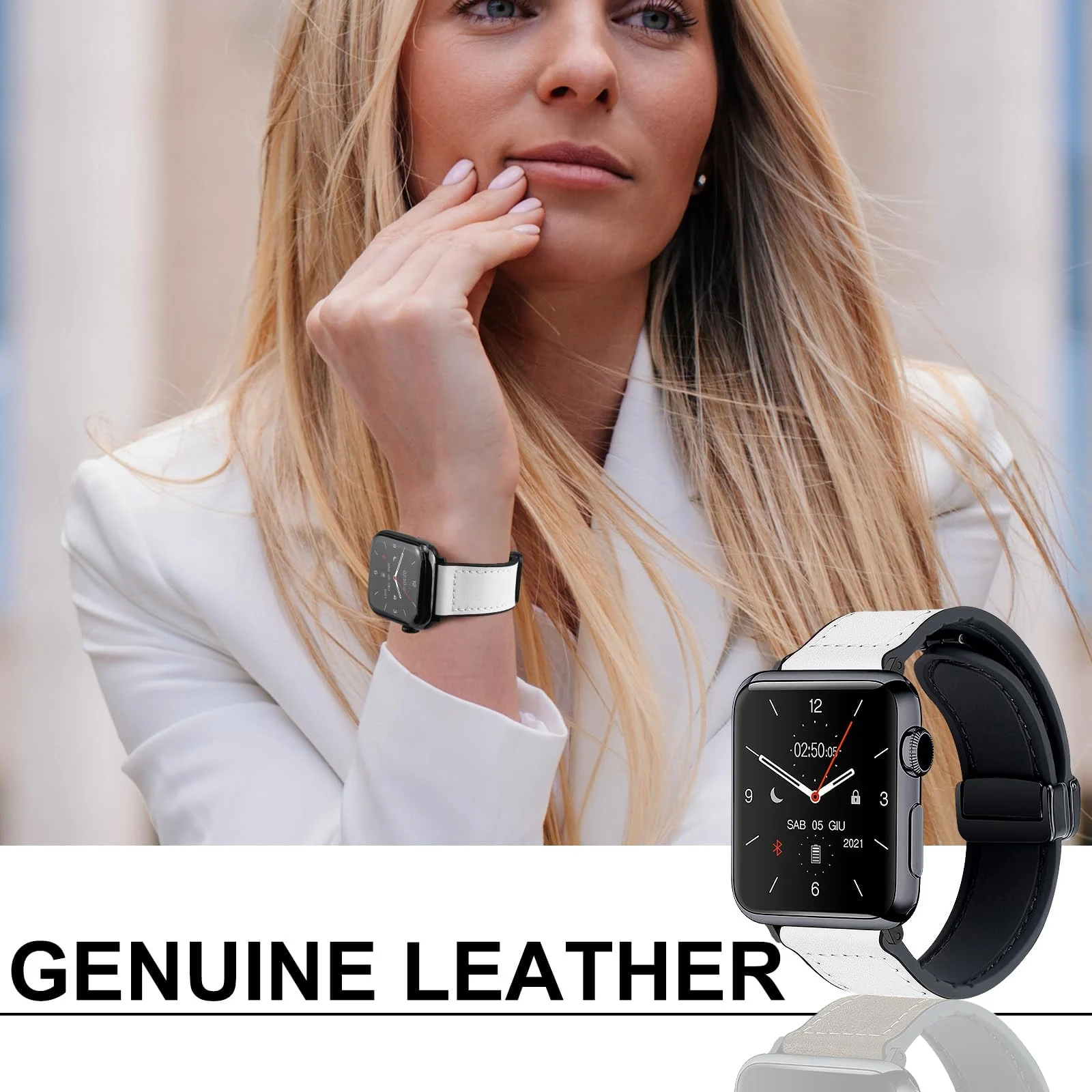 DL3 Mobilak Leather Bands Compatible with Apple Watch Band 49mm 45mm 44mm 42mm, Leather Magnetic Buckle Design Strap For iWatch Ultra Ultra 2 SE Series 9 8 7 6 5 4 3 2 1 Wristband For Men Women - Black