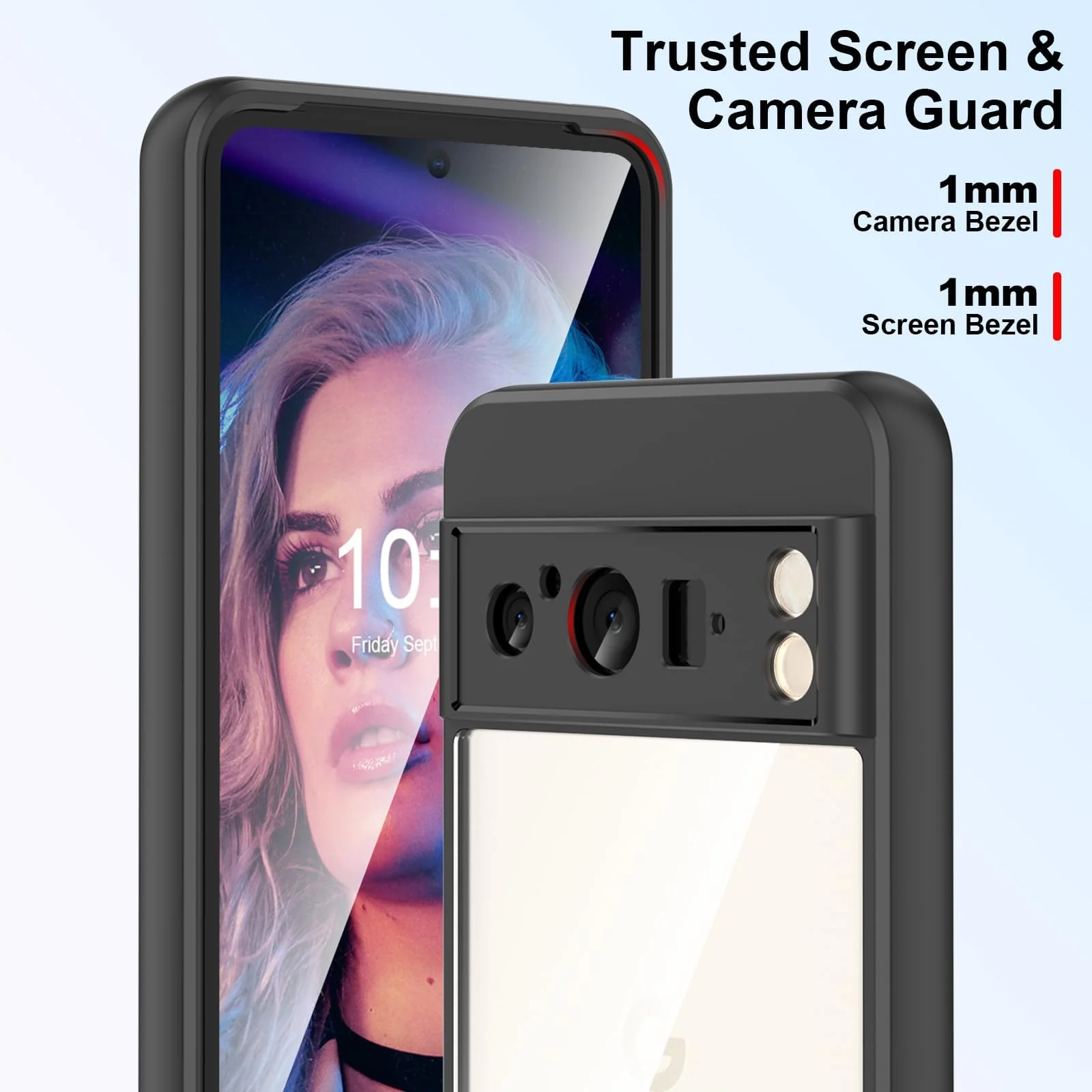 DL3 Mobilak Case Transparent For Google Pixel 8 Pro 6.7-Inch 2023, Military-Grade Shockproof Anti-Yellowing, Slim Protective Phone Case Full Bumper Cover With Camera Lens Protective - Black
