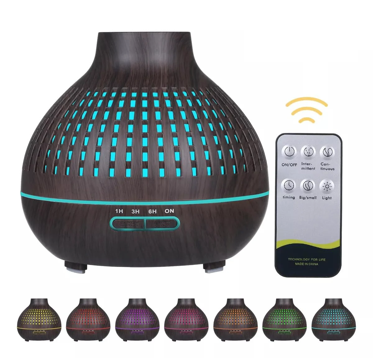 Mobigon Essential Oil Diffuser, Aromatherapy Diffuser 500ml with Remote Control, 4 Timer & Auto-Off Safety Switch, 7 Color LED Lights Mode, 10 Hours Quiet Humidifier for Bedroom - A.Dark Woody