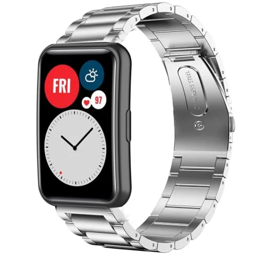 Dl3 Mobilak Metal Bracelet Compatible with Huawei Watch Fit Replacement Strap, Metal Stainless Steel Wristband Business Band Men Women for Huawei Watch Fit (Silver)