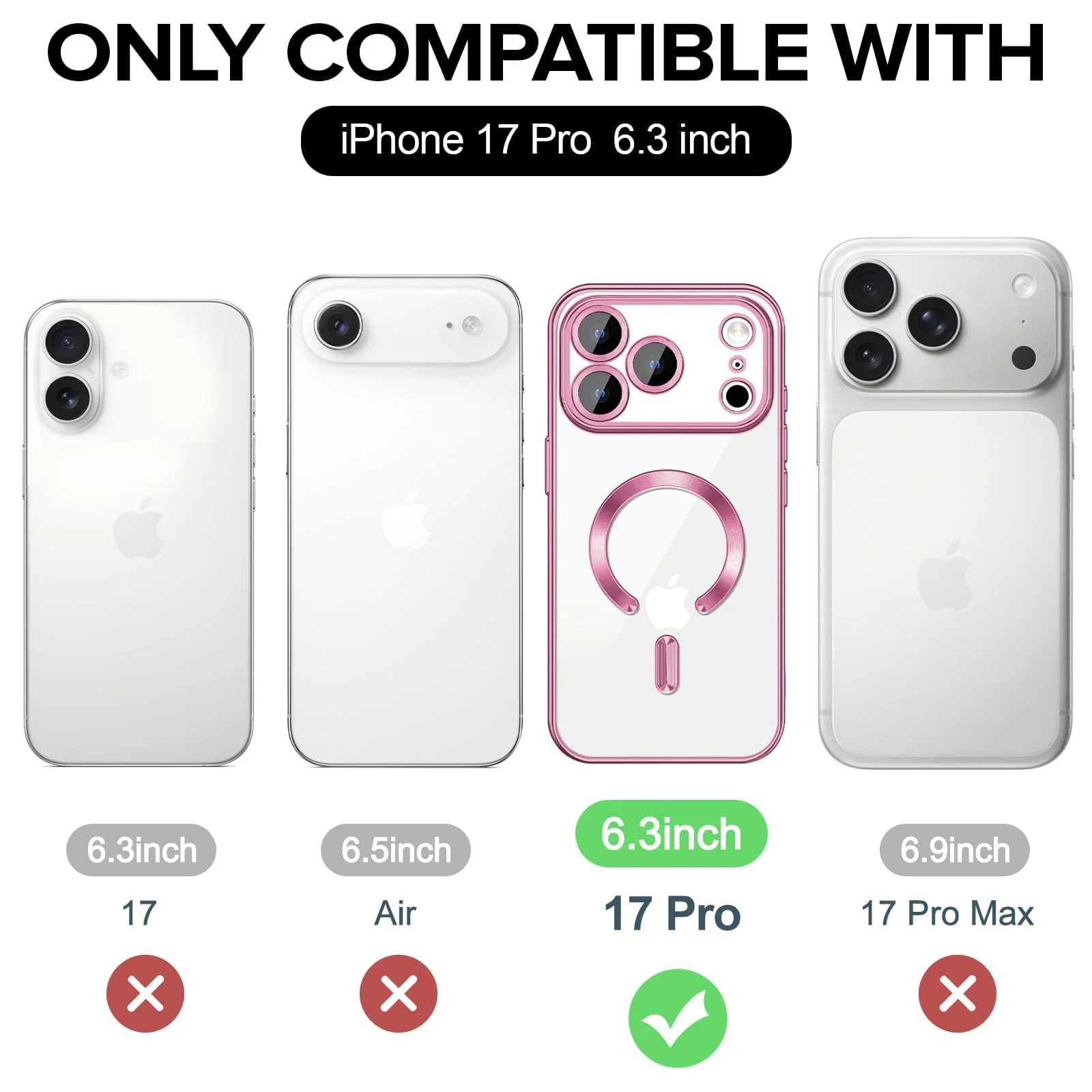 DL3 Mobilak Clear MagSafe-Compatible Magnetic Case for iPhone 17 Pro with Camera Protection and Magnetic Car-Mount Support - Pink