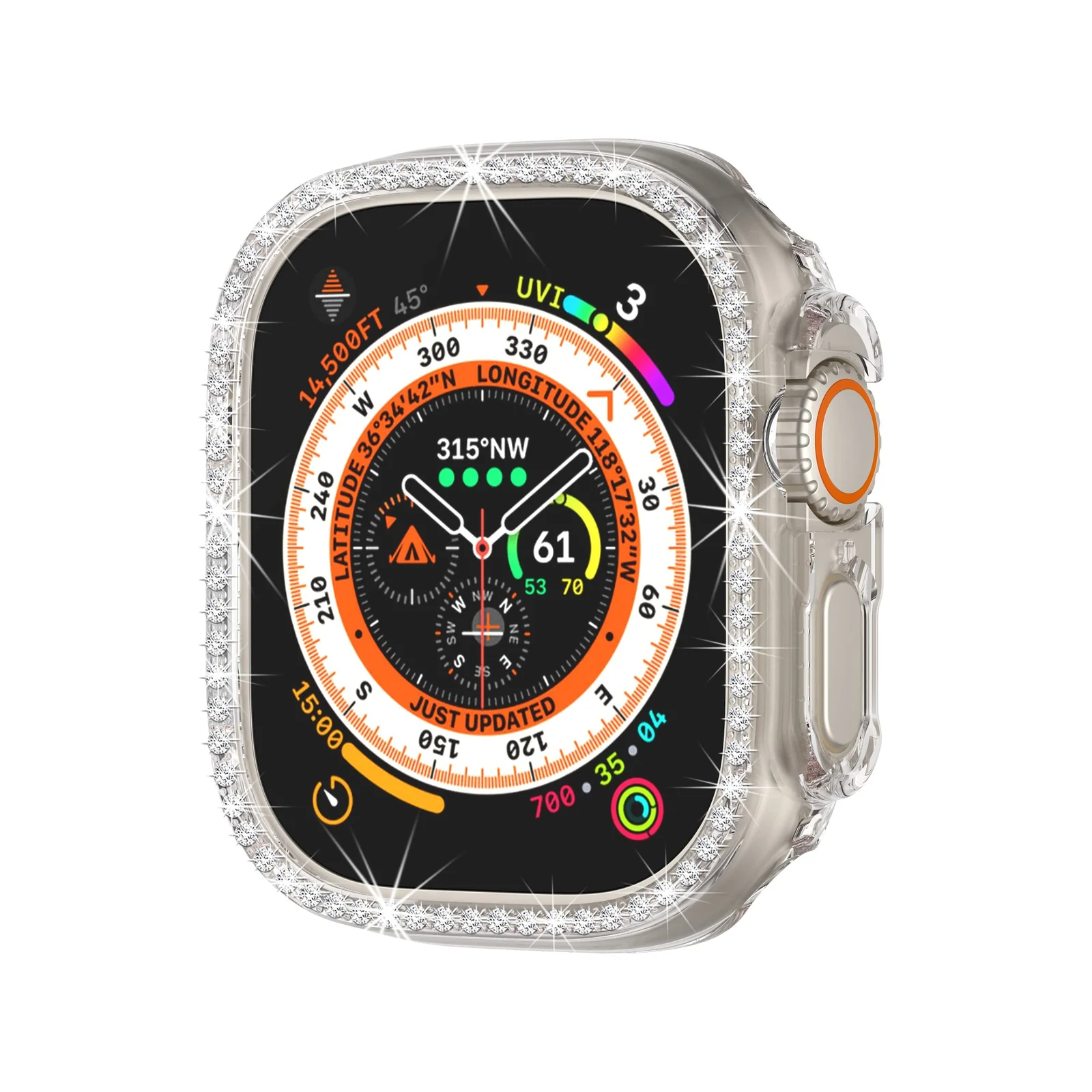 DL3 Mobilak Compatible with Apple Watch Ultra 49mm Bling Diamond Case PC Bumper Protective Cases Women Girls Crystal Shining Rhinestone Cases Smartwatch Accessories Case - Clear