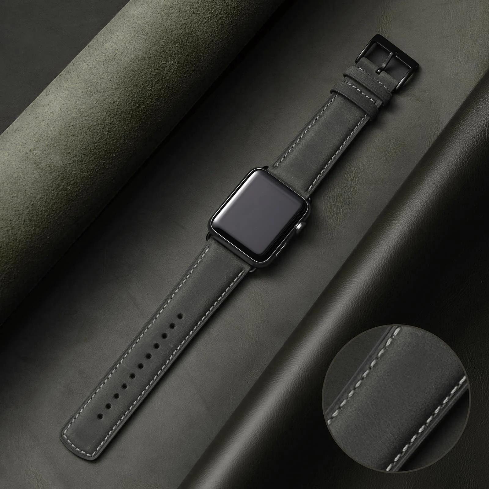 DL3 Mobilak Compatible with Apple Watch Band 49mm 46mm 45mm 44mm 42mm Leather Band Replacement Strap, Soft Leather Bracelet for iWatch Series 11 10 9 8 7 6 5 4 SE SE2 Ultra 3 2 1 - C.Black
