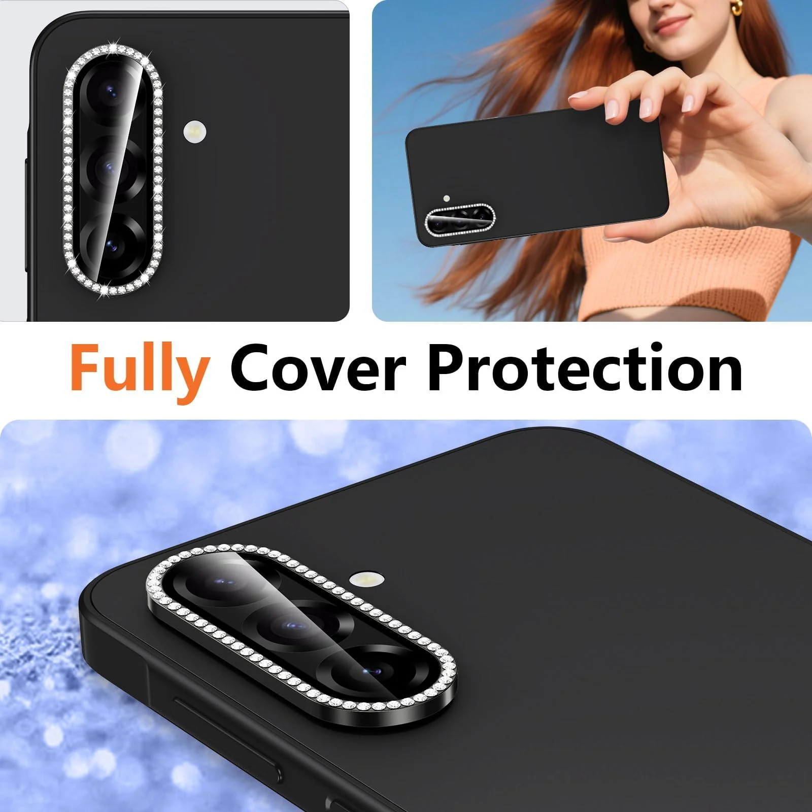 DL3 Mobilak Camera Lens Protector for Samsung Galaxy A17 5G/4G Accessories, 9H Tempered Glass Metal Individual Ring Camera Cover Screen Protector, Case Friendly, Anti Scratch - Diamond Black