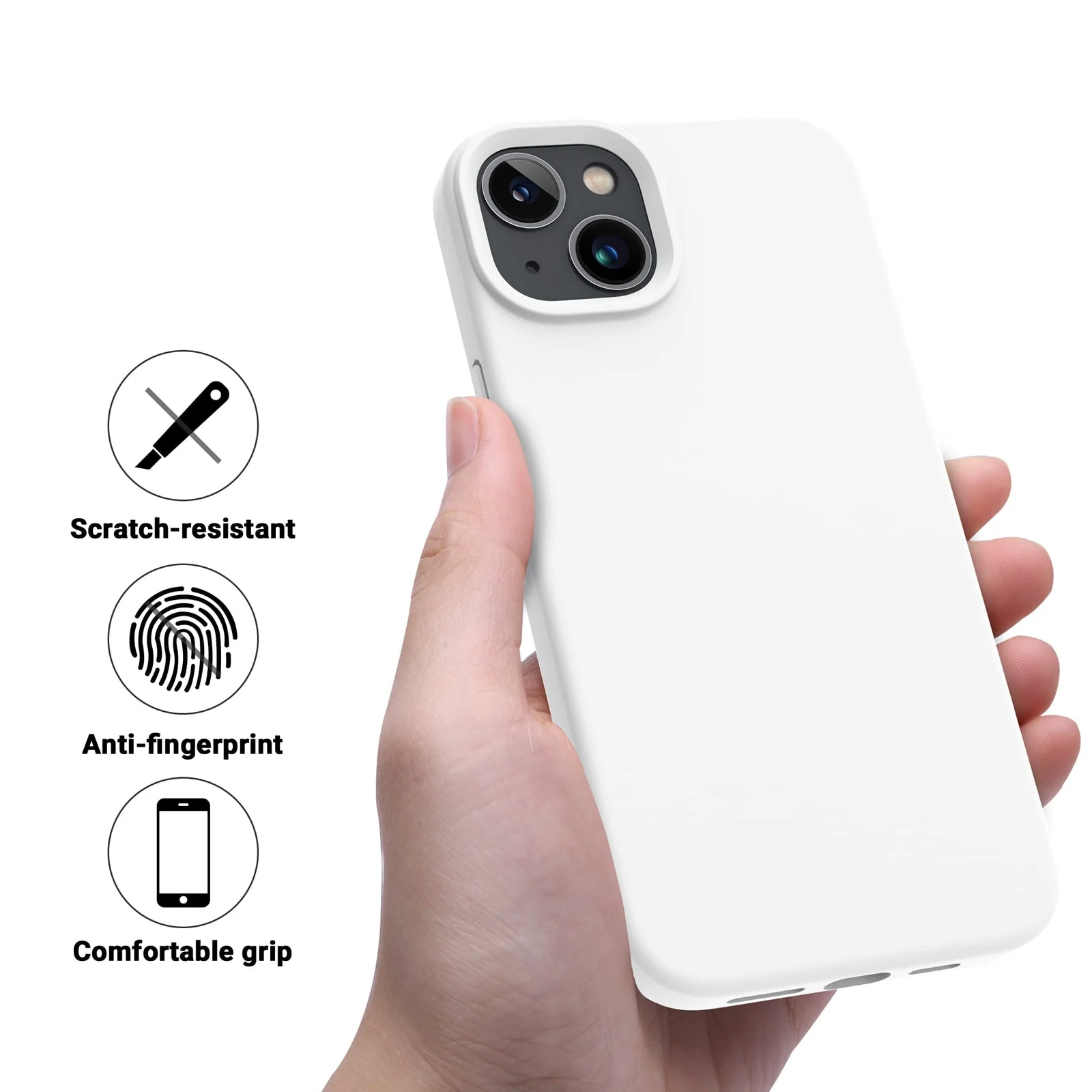 DL3 Mobilak Liquid Silicone Protective Case with Soft Microfiber Lining for iPhone 13 / iPhone 14 - White