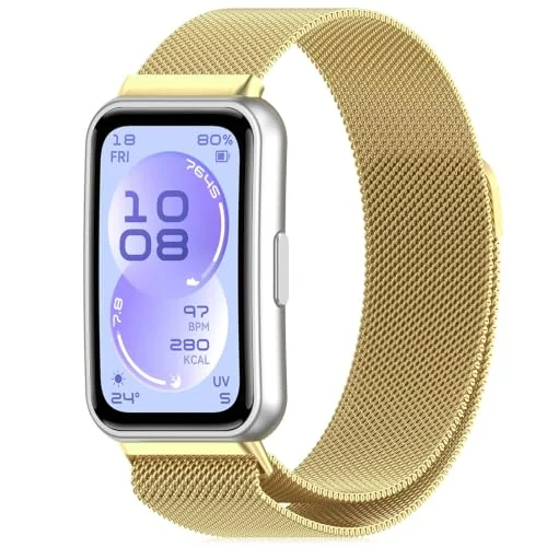 MOBIGON Magnetic Stainless Steel Watch Strap for Huawei Band 11 / 11 Pro, Gold