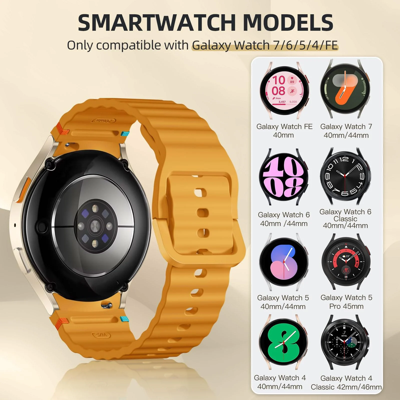 DL3 Mobilak No Gap Sport Bands For Samsung Galaxy Watch 7 6 5 4 FE Strap 40mm 44mm, Soft Silicone Sport Band for Galaxy Watch 6 Classic Straps 47mm 43mm/Galaxy Watch 5 Pro/Watch 4 Classic 42mm 46mm for Men Women - Yellow