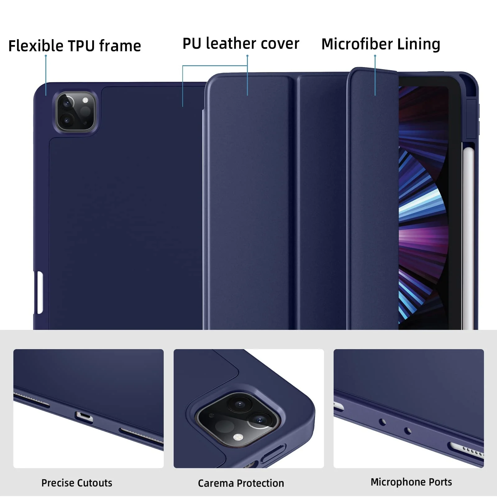 DL3 Mobilak Smart Case for Xiaomi Pad 5 / Mi Pad 5 Pro 11.0 inch 2021 with Pencil Holder, Soft TPU Smart Stand Back Cover Auto Wake/Sleep Feature - Blue