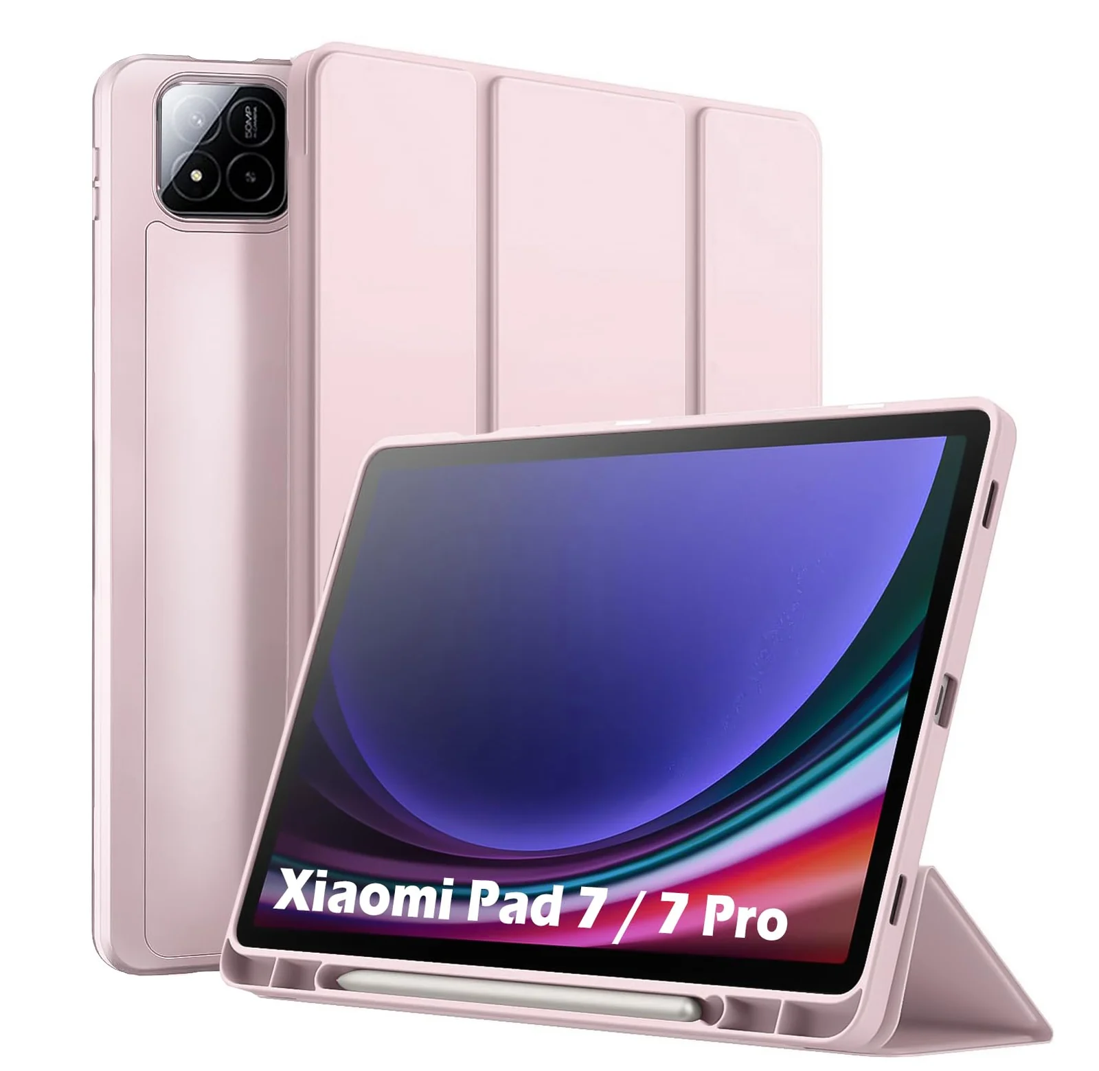 DL3 Mobilak Xiaomi Pad 7 / Xiaomi Pad 7 Pro 2024 11.2 Case with Pen Holder, Soft TPU Back Trifold Stand Protective Smart Cover Flip, Auto Wake&Sleep