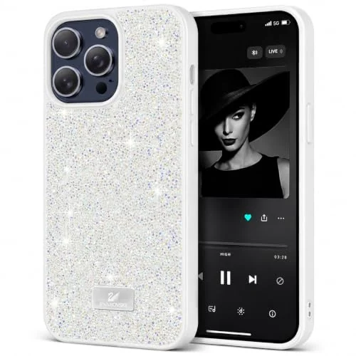 DL3 Mobilak Case for iPhone 13 Pro Max (6.7 Inch) Glitter, Sparkle Diamond Crystal Bling Case with Bling, Ultra Thin Lightweight Full Body Shockproof Anti-Scratch Protective Cover - White2