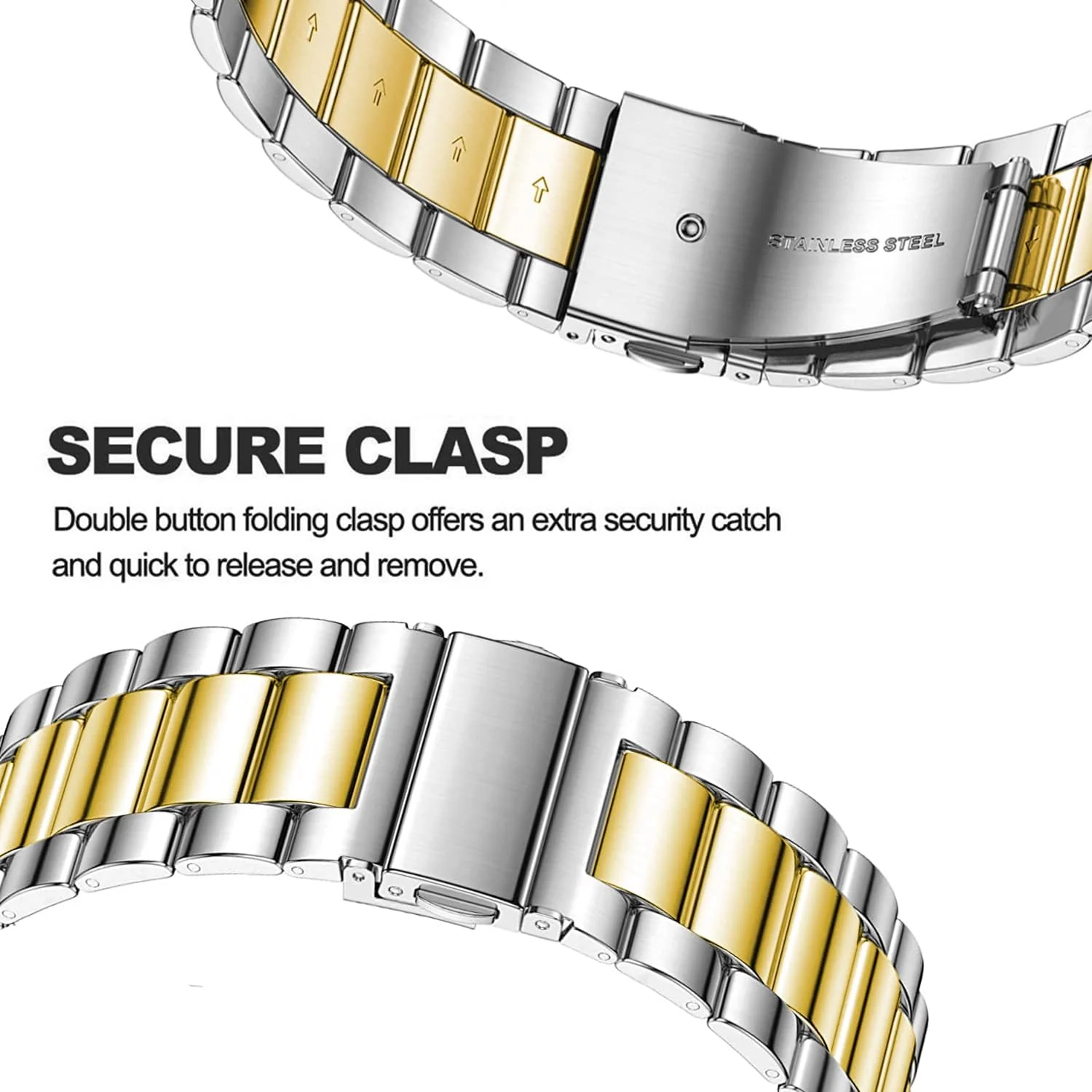 DL3 Mobilak Strap Metal 22MM Bands For Samsung galaxy watch3 45mm /galaxy 46mm/Gear S3/Huawei watch GT3 46MM/GT2E/GT2 Pro/GT GT2 46MM/Magic Watch2 46mm/Amazfit GTR 2/2e/3/3pro/4 - A.Silver & Gold