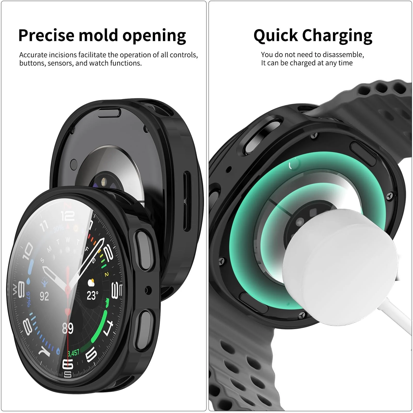 DL3 Mobilak Case Compatible with Samsung Galaxy Watch 8 44mm Case All-Around with Built-in Screen Protector Watch Soft TPU Shockproof Cover Slim Guard Thin Bumper Shell Protector - Black