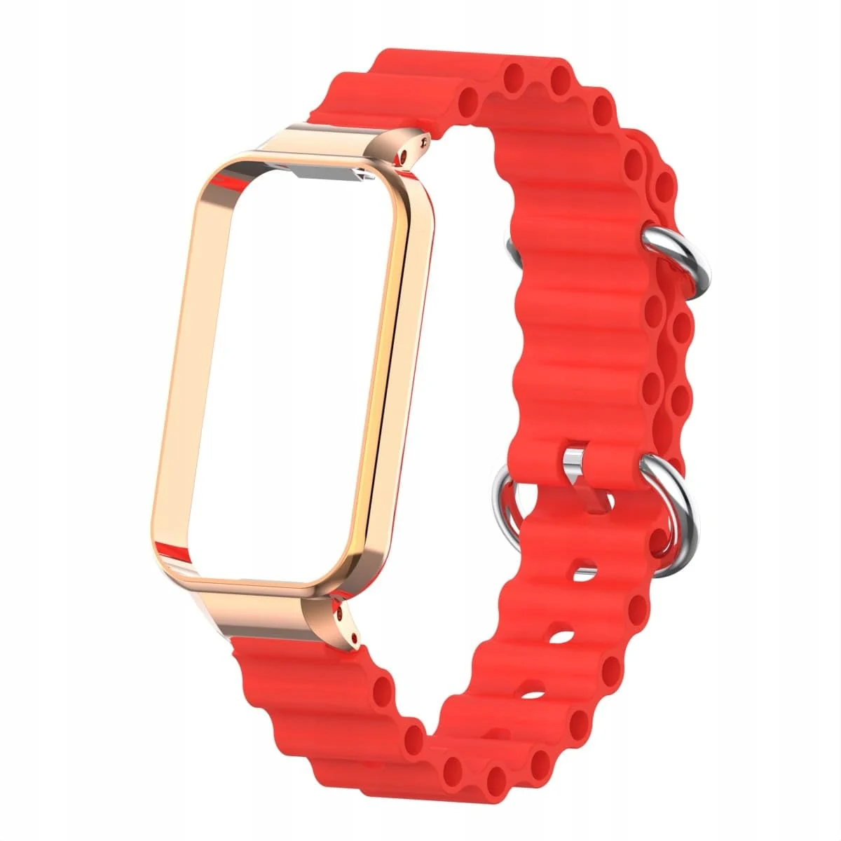 DL3 Mobilak Ocean Strap Compatible with Xiaomi Redmi Band 2/Smart Band 8 Active, Adjustable Silicone Band with Metal Buckle and Frame for Women and Men - Red