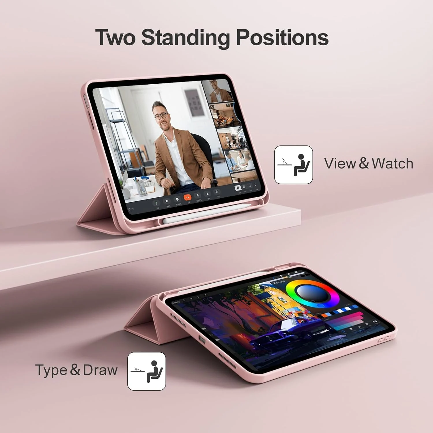 DL3 Mobilak Huawei MatePad Air 12 inch 2024/Matepad 12X 2024 Case with Pen Holder, Soft TPU Back Trifold Stand Protective Smart Cover Flip, Auto Wake&Sleep (Sky Blue) - Pink Sand