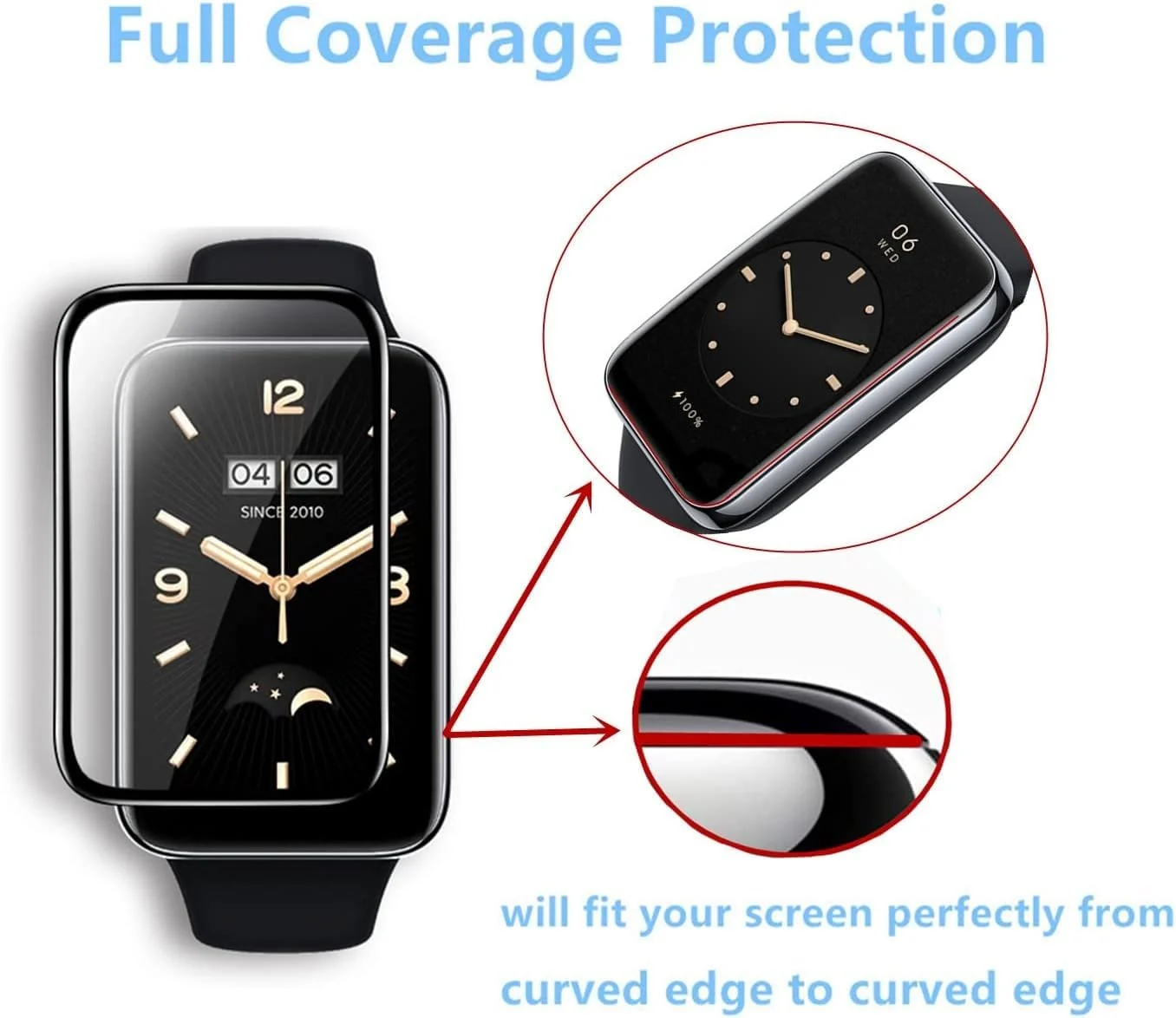DL3 Mobilak Screen Protector For Xiaomi Mi Band 7 Pro, 3D Curved Soft Edge Protective Film [Anti-Scratch] [Bubble Free] [Ultra Shatterproof] [High Sensitive] (Not Glass) - Black
