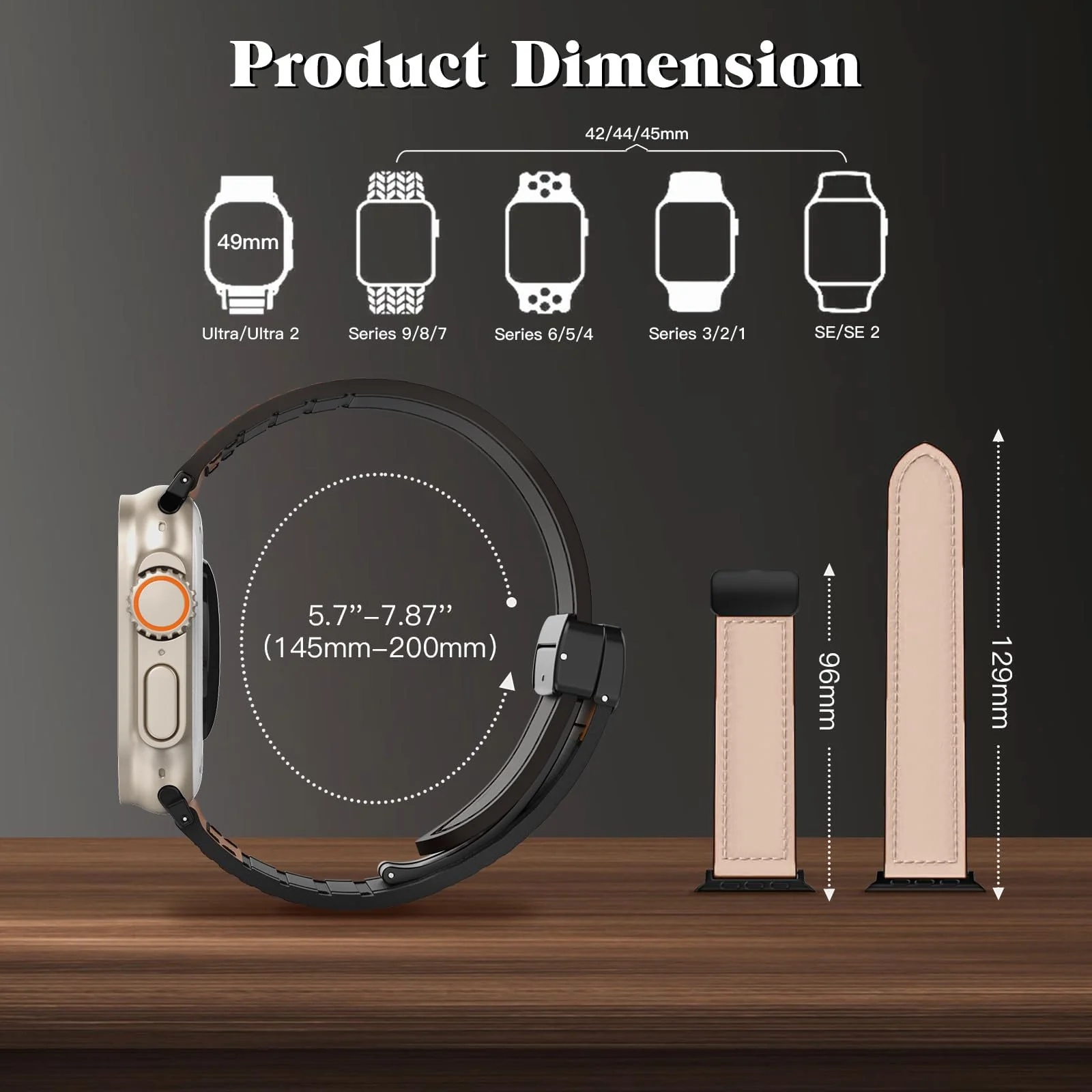 DL3 Mobilak Leather Bands Compatible with Apple Watch Band 49mm 45mm 44mm 42mm, Leather Magnetic Buckle Design Strap For iWatch Ultra Ultra 2 SE Series 9 8 7 6 5 4 3 2 1 Wristband For Men Women - Black