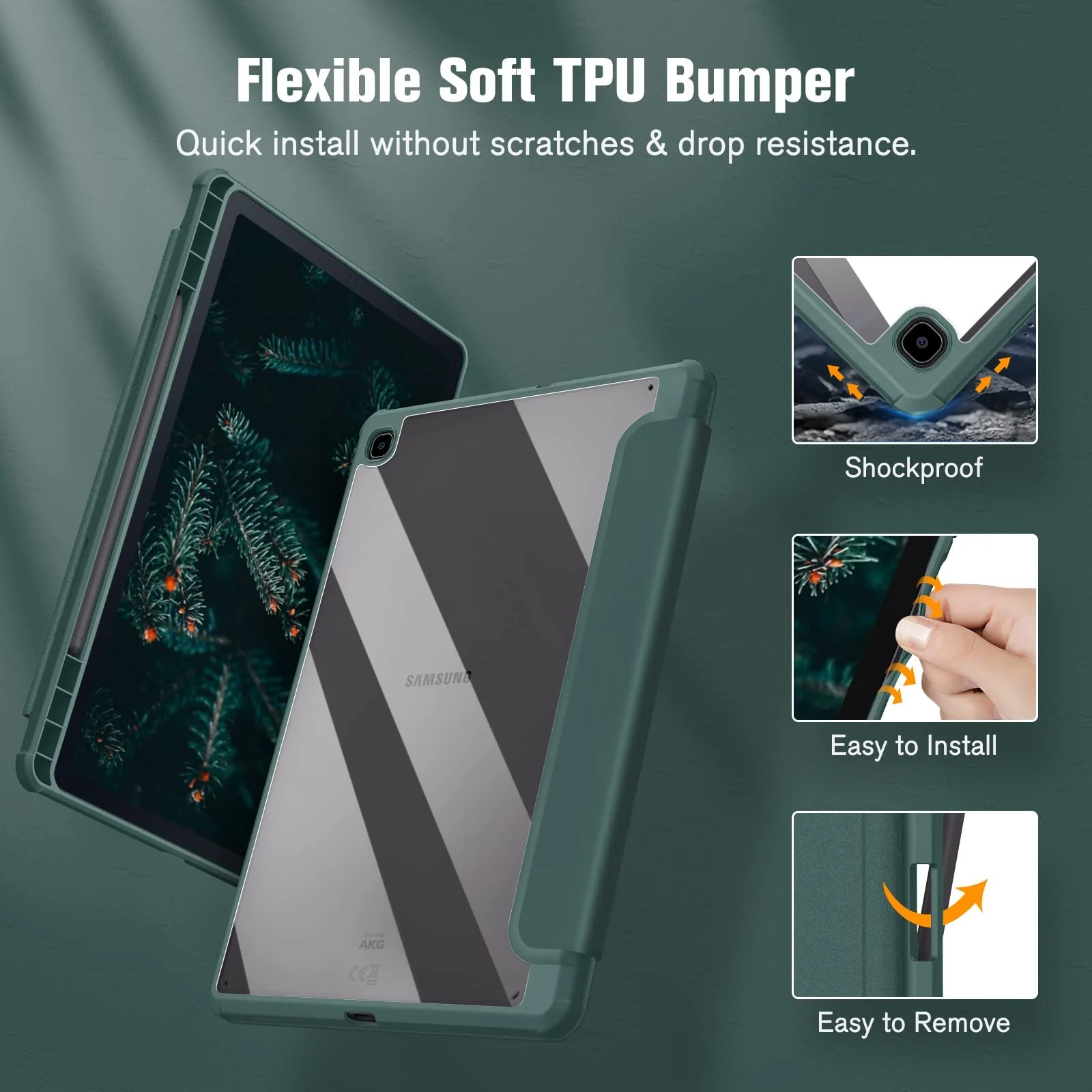 DL3 Mobilak Hybrid Slim Case for Samsung Galaxy Tab S6 Lite 10.4'' 2020 Model SM-P610 (Wi-Fi) SM-P615 (LTE) with S Pen Holder, Cover with Clear Transparent Back Shell, Auto Wake/Sleep - Green