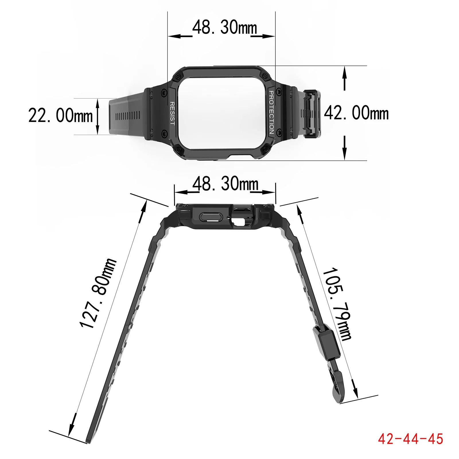 DL3 Mobilak Compatible With Apple Watch Band 45mm 44mm 42mm with Bumper Case, Rugged Men Bands for iWatch SE SE 2 Series 9 8 7 6 5 4 3 2 1, Sport Military Protector Drop-proof Shockproof - Black