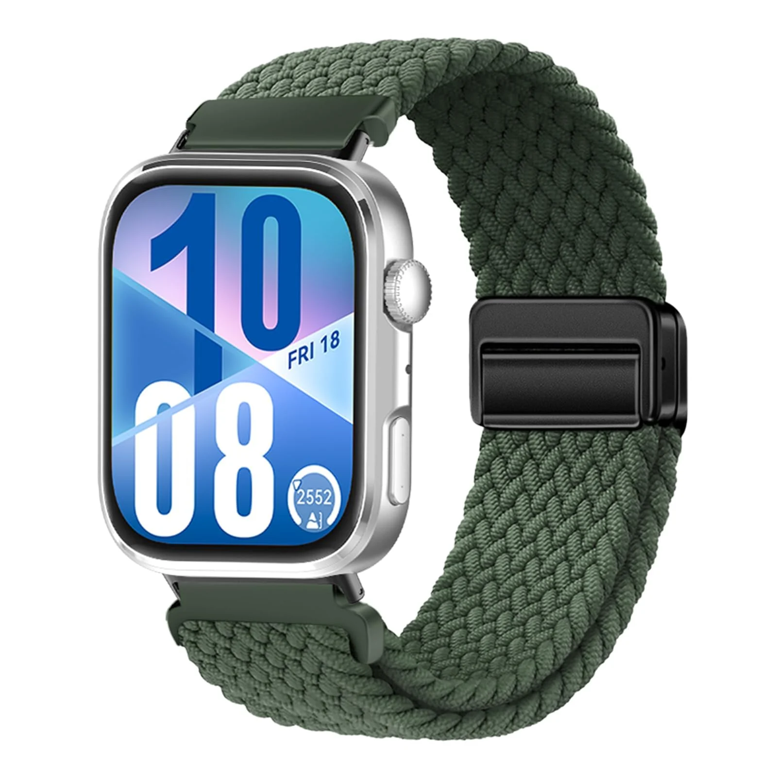 DL3 Mobilak Braided Strap for Huawei Watch Fit 4 / Fit 4 Pro/Fit 3 Bracelet, Quick Release Adjustable Nylon Sport Elastic Loop Band, Anti-Slip Magnetic Buckle Stretchy Nylon Strap - Green