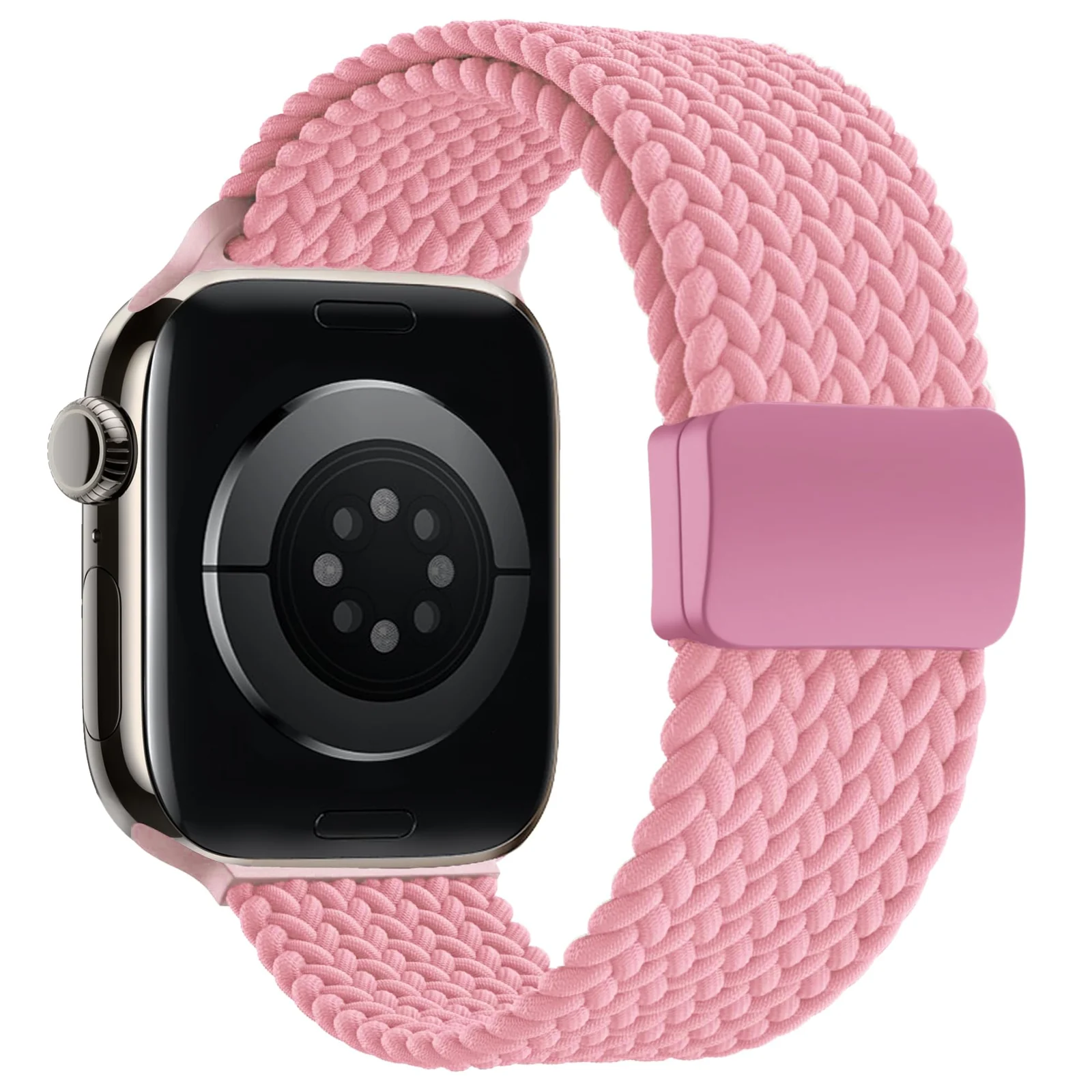 DL3 Mobilak Sport Solo Loop Compatible with Apple Watch Band 42mm 44mm 45mm 46mm 49mm for Women Men, Magnetic Strap Stretchy Braided Wristband for iWatch Series 11 10 9 8 7 6 5 4 3 Ultra 3 2 1 SE SE2 - Light Pink