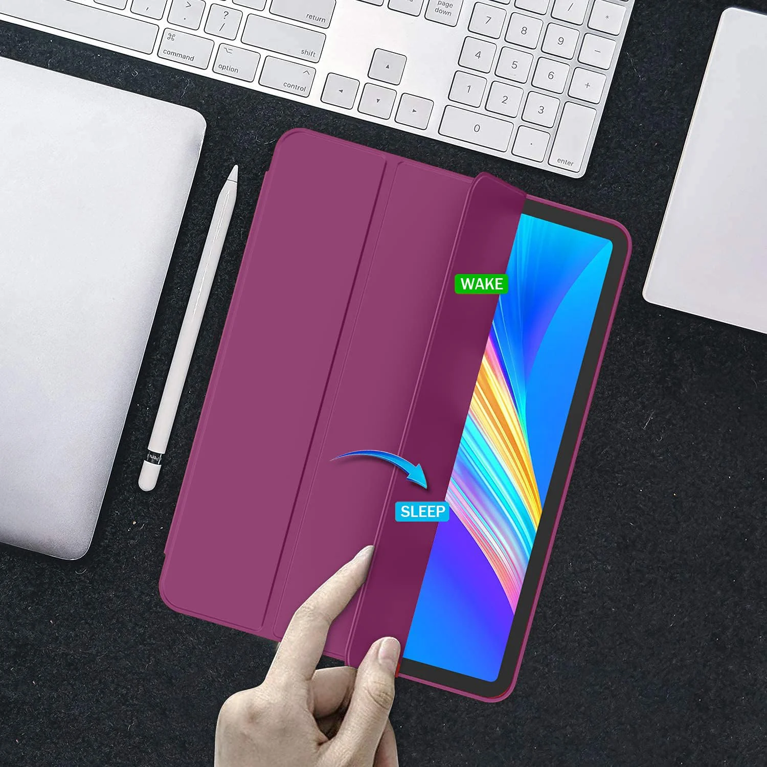 DL3 Mobilak Xiaomi Redmi Pad SE 8.7'' inch 2024 Tablet Case with Pen Holder, Soft TPU Back Trifold Stand Protective Smart Cover Flip, Auto Wake&Sleep - Rose Red
