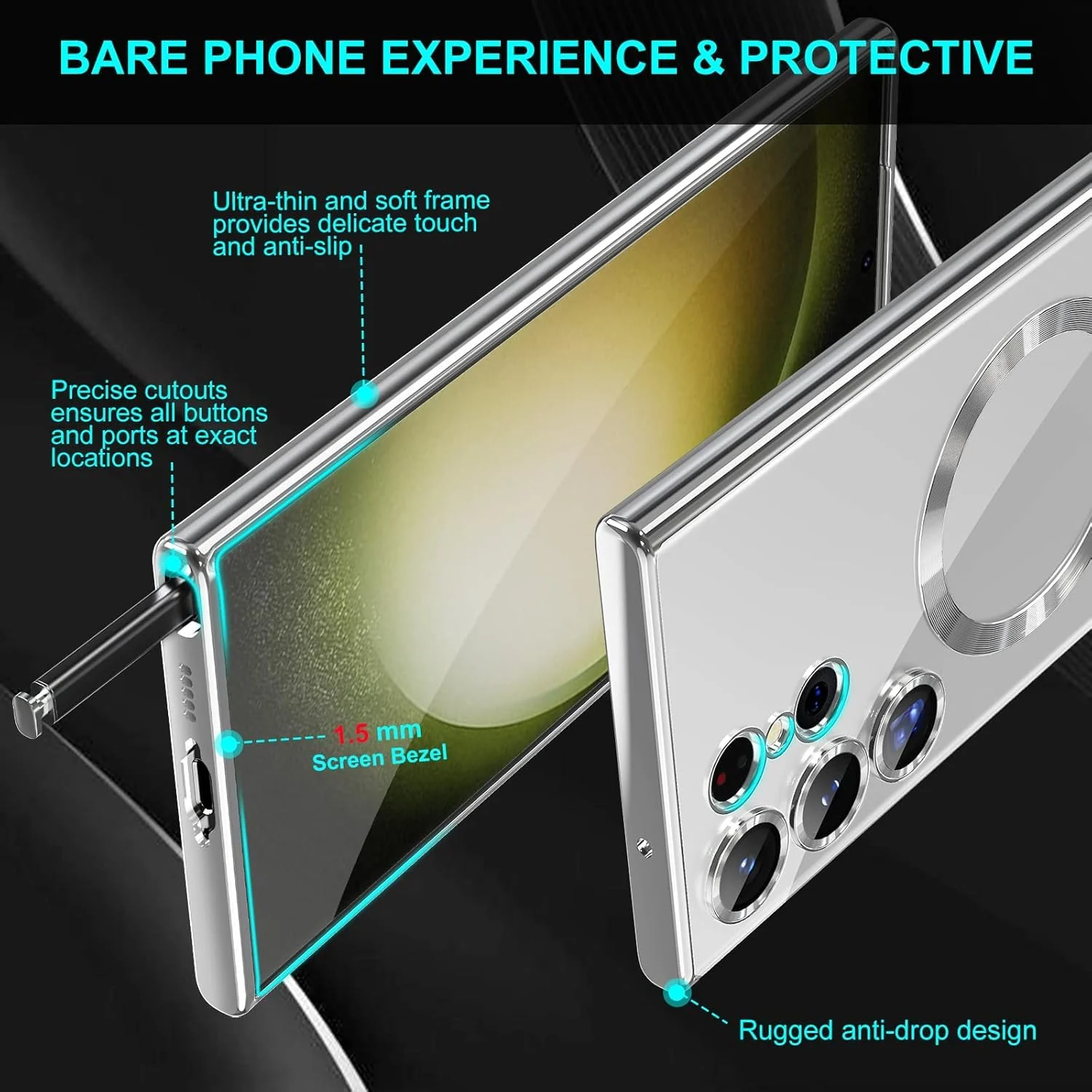 DL3 Mobilak Plated-Edge Protective Case for Samsung Galaxy S22 Ultra, Compatible with MagSafe accessories, Supports wireless charging, Camera protection - Silver