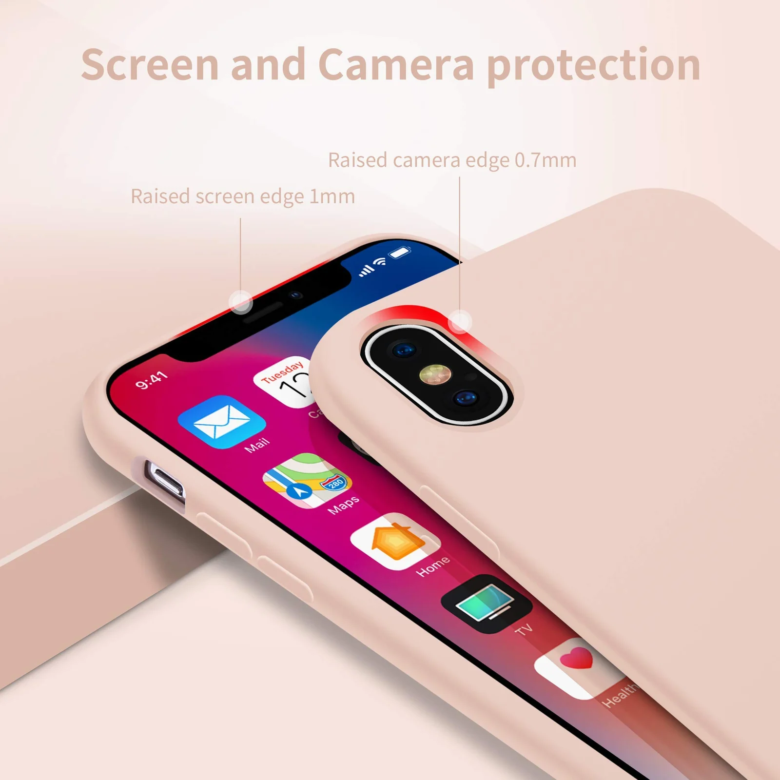 DL3 Mobilak Compatible with iPhone X/iPhone XS Case, Liquid Silicone Case, Full Body Protective Cover, Shockproof, Slim Phone Case, Anti-Scratch Soft Microfiber Lining - Pink Sand