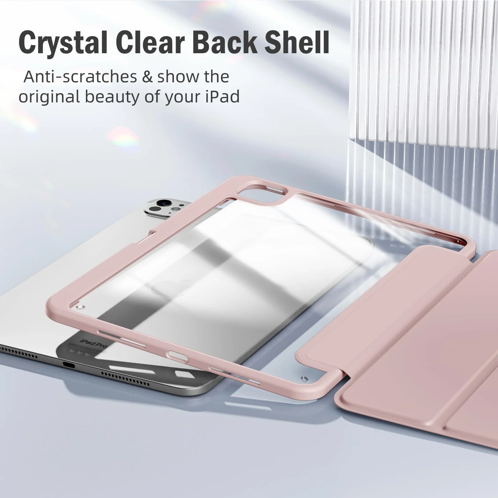 DL3 Mobilak Case for iPad Pro 11-Inch M4 2024 (5th Generation) with Pencil Holder, Clear Transparent Back Shell Slim Stand Shockproof Tablet Cover, Auto Wake/Sleep - Pink