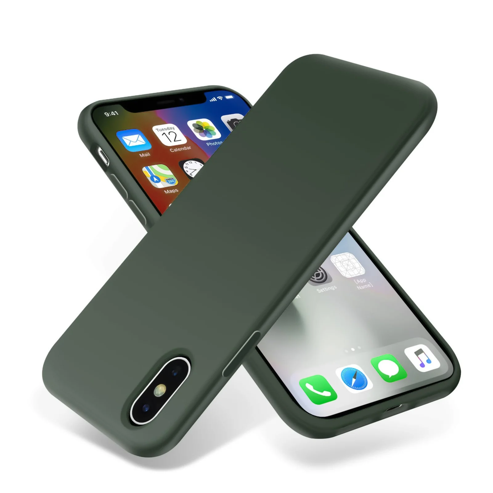 DL3 Mobilak Liquid Silicone Protective Case for iPhone X / iPhone XS with Camera Protection and Microfiber Lining - Army Green
