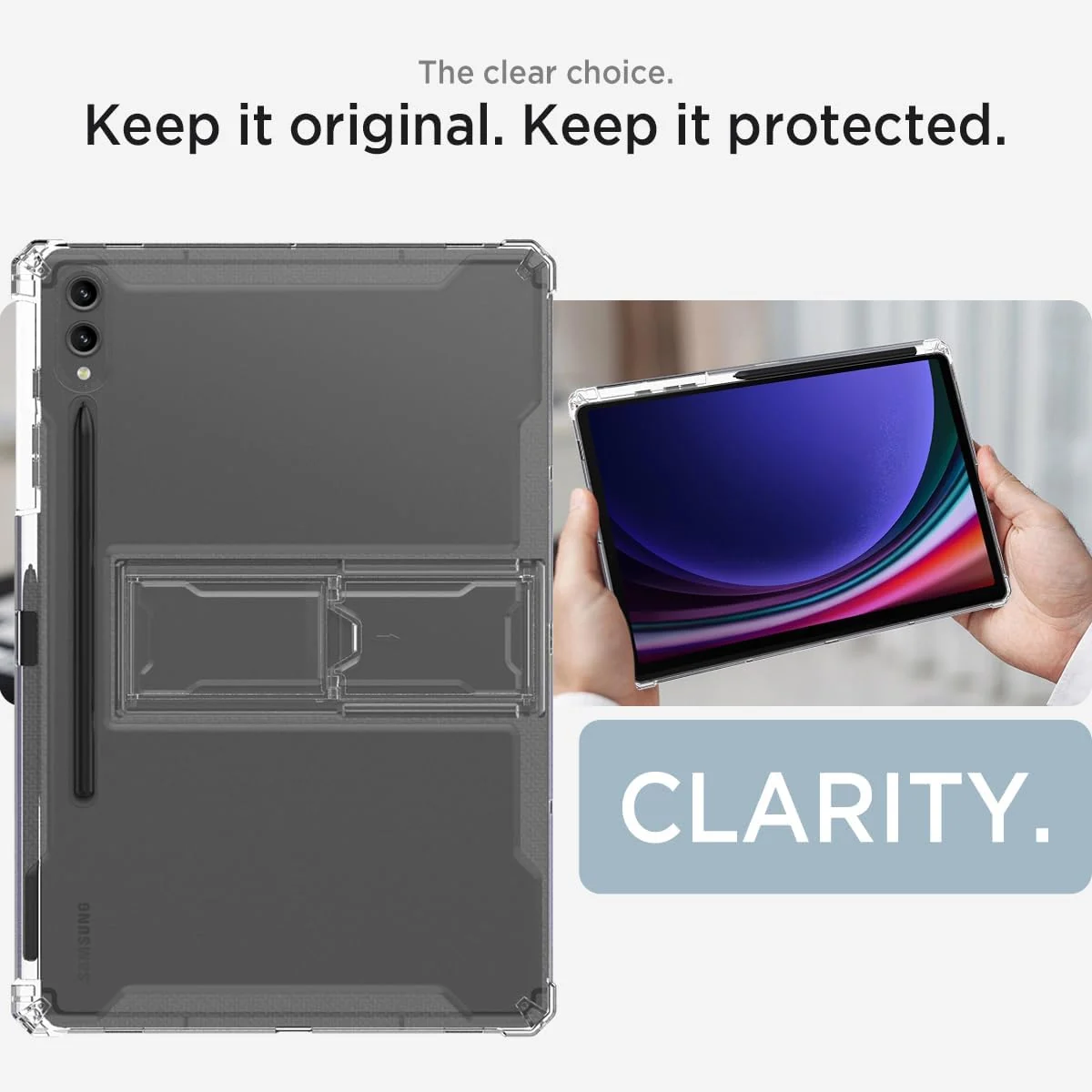 DL3 Mobilak Transparent Case for Samsung Galaxy Tab S8 Plus 2022 / S7 FE 2021 / S7 Plus 2020 12.4-Inch Shockproof, Slim Lightweight Anti-Yellowing Bumper, Kickstand Cover, with Pencil Holder - Clear