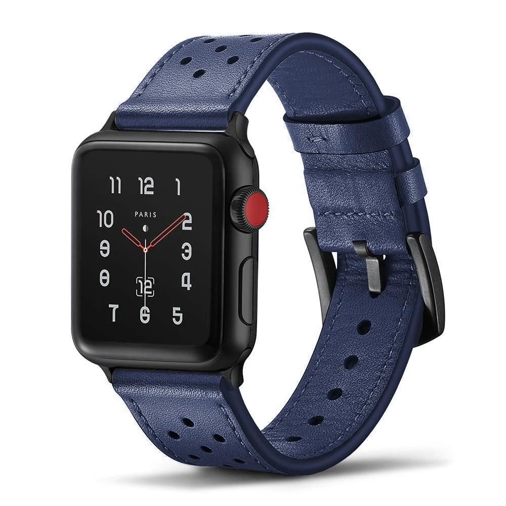 Apple Watch Ultra 49MM 45MM 44MM 42MM — DL3 Mobilak Leather Bands Compatible with Apple Watch Ultra Band 49MM 45mm 44mm 42mm Women Men, Leather Wristband Replacement Strap for Apple Watch Ultra Series 8 7 6 5 4 3 2 1 SE (A. ) - A.Blue