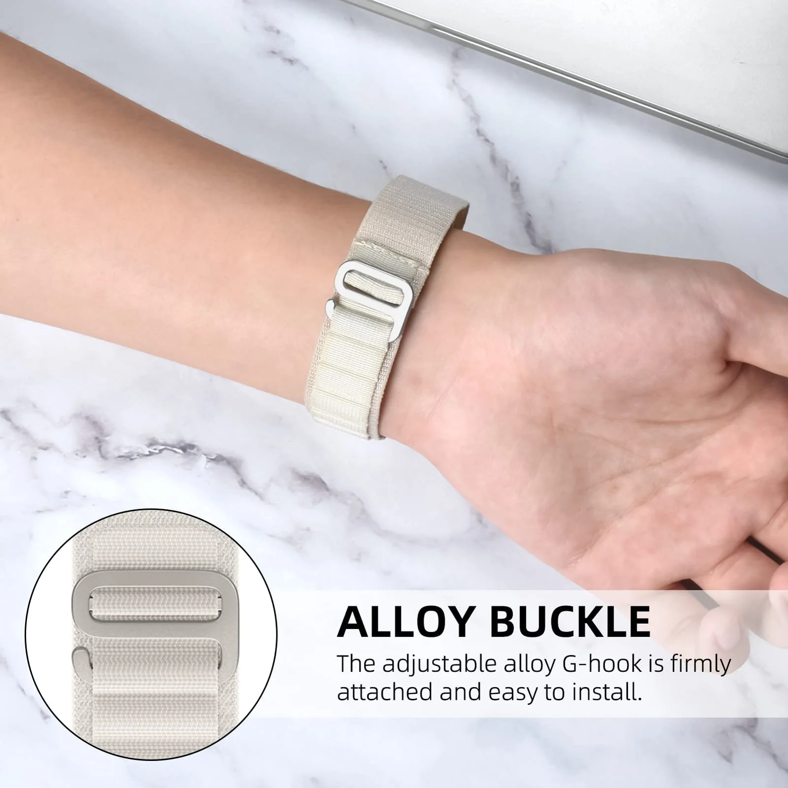 DL3 Mobilak Alpine Loop Band Sport Nylon 22MM For Samsung Galaxy Watch 3 45mm/Watch 46mm/Gear S3/Huawei watch GT4 46MM/GT3 46MM/Watch 3&4/Watch 3&4 Pro/GT2E/GT2 Pro/GT2 46MM/Amazfit GTR 2/2e/3/3 Pro/4 - White