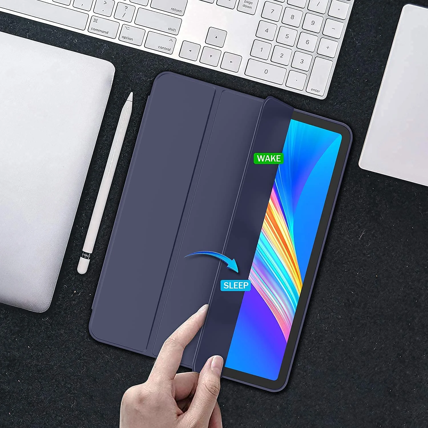 DL3 Mobilak iPad Pro 11 Inch Case 2022(4th Gen)/2021(3rd Gen)/2020(2nd Gen) with Pencil Holder, Smart iPad Case [Support Touch ID and Auto Wake/Sleep] with Auto 2nd Gen Pencil Charging - Blue
