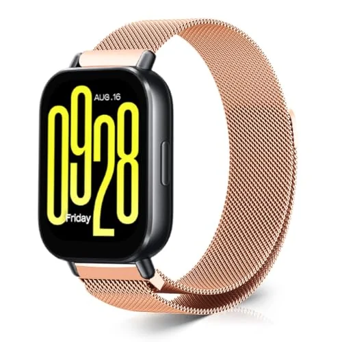 Dl3 Mobilak Bracelet for Xiaomi Redmi Watch 5 Active/5 Lite, Milanese Magnetic Clasp Stainless Steel Metal Band 22MM Watch Strap for Xiaomi Watch S4/S4 Sport/S3/S1/S1 Pro/Active/2/2 Pro (A-Rose Gold)
