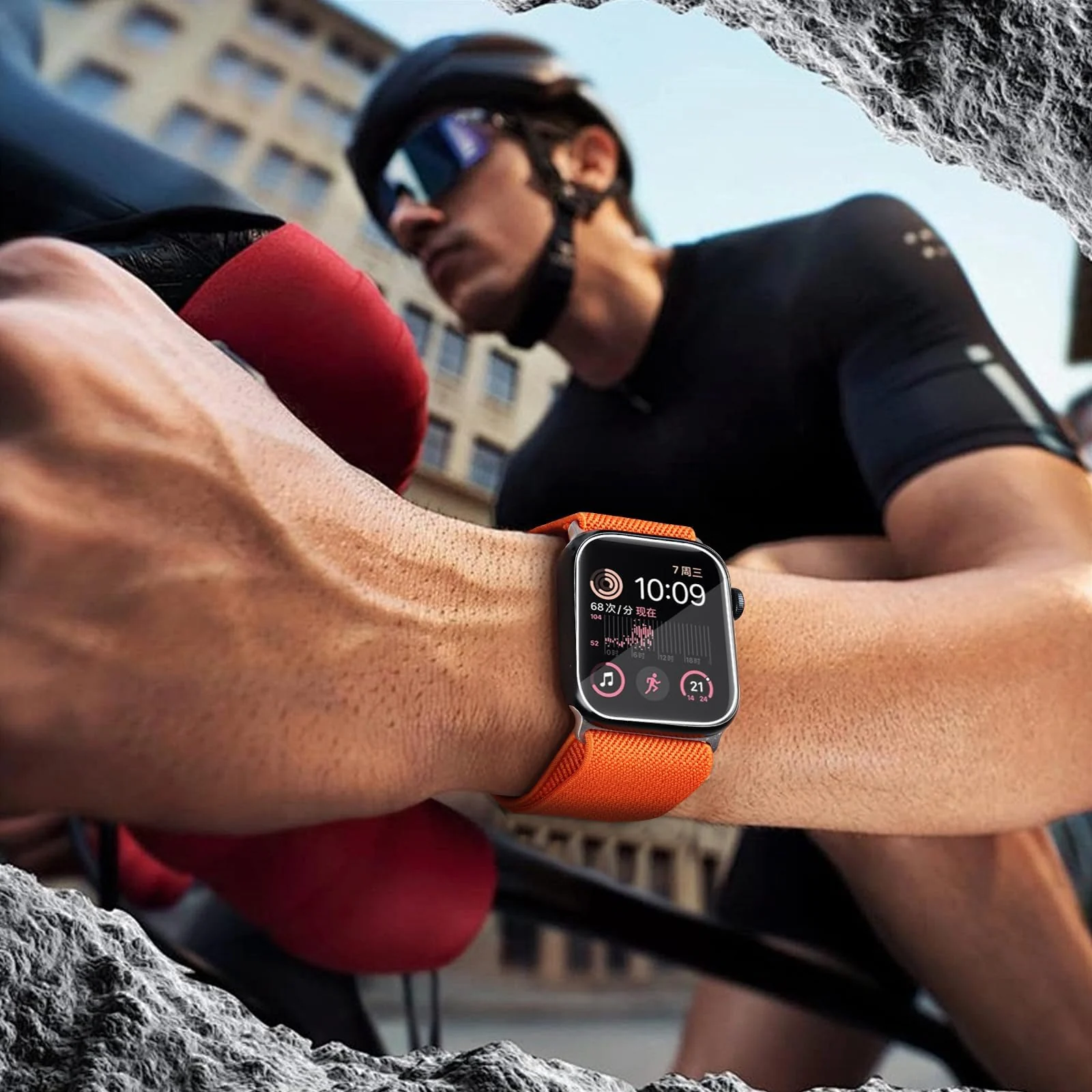 DL3 Mobilak Solo Loop Nylon Band Compatible with Apple Watch Ultra 2/Ultra Band 49mm 45mm 46mm 44mm 42mm for Men Women, Soft Fabric Braided Elastic Sport Strap for iWatch Series SE 10/9/8/7/6/5/4 - Orange