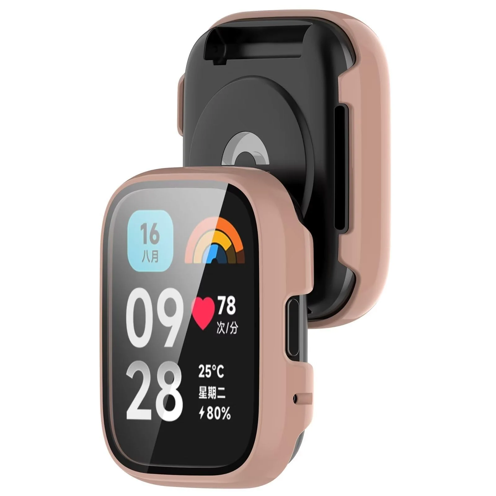 DL3 Mobilak Case with Screen Protector for Xiaomi Redmi Watch 3 Active/Redmi Watch 3 Lite, Bumper Full Coverage Hard PC Overall Protective Cover, Built-in Tempered Glass High Sensitivity - Pink