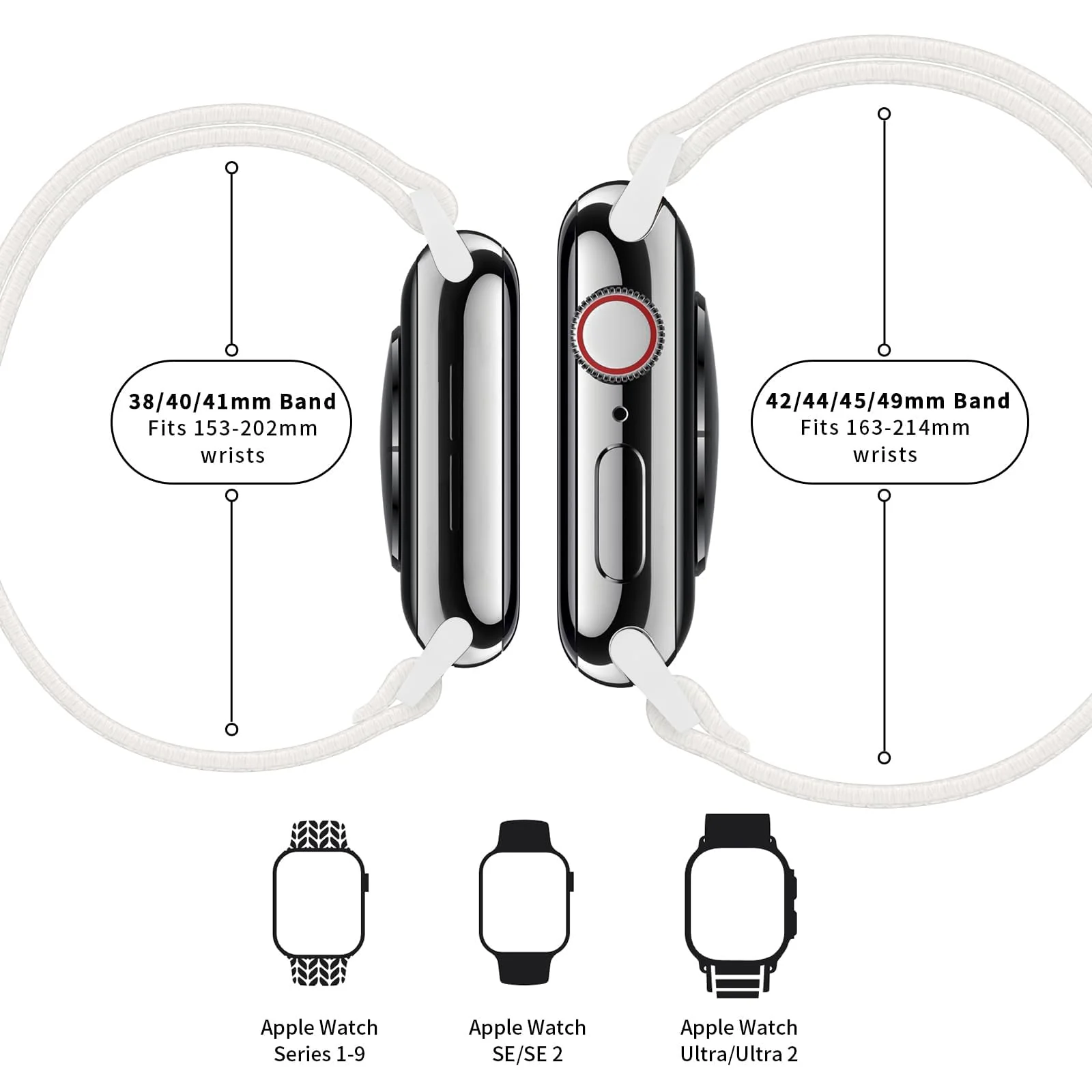 DL3 Mobilak Nylon Solo Loop Straps For Apple Watch Band 49mm 45mm 44mm 42mm 41mm 40mm 38mm, Elastic Wristbands for iwatch Ultra Series 9 8 7 6 5 4 3 2 1 Se (A. , 38MM/40MM/41MM) - A.White