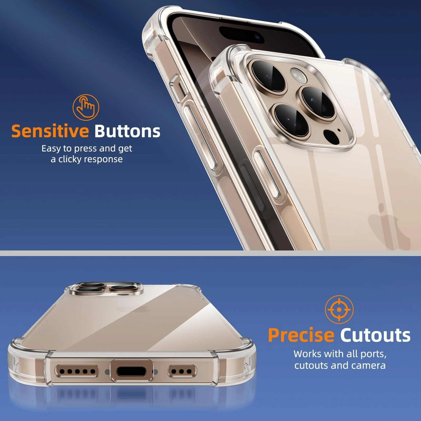 DL3 MOBILAK Case Compatible with iPhone 16 Pro, Cover Silicone Transparent TPU Gorilla Anti-shock Shockproof Corners - Clear